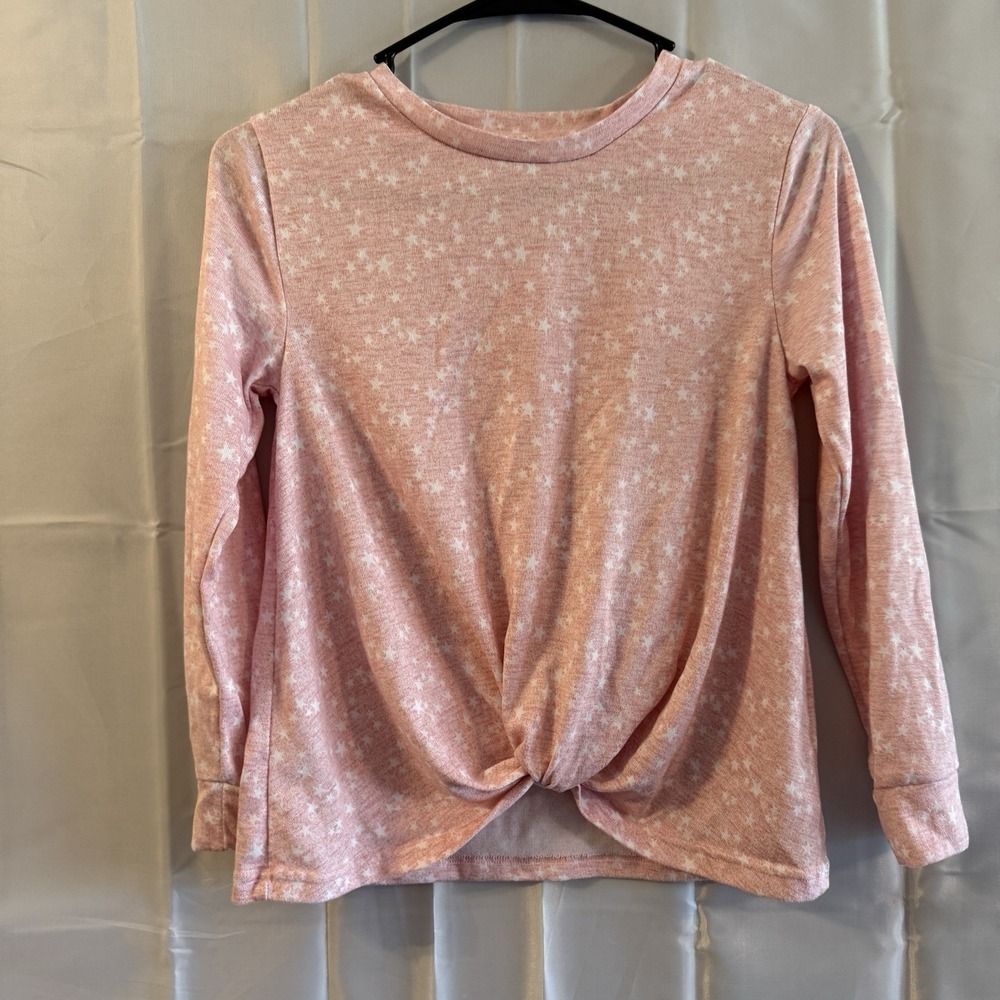 Girls M 8/10 Pajama Set‎ Pink White Stars Pjs Pants Long Sleeve